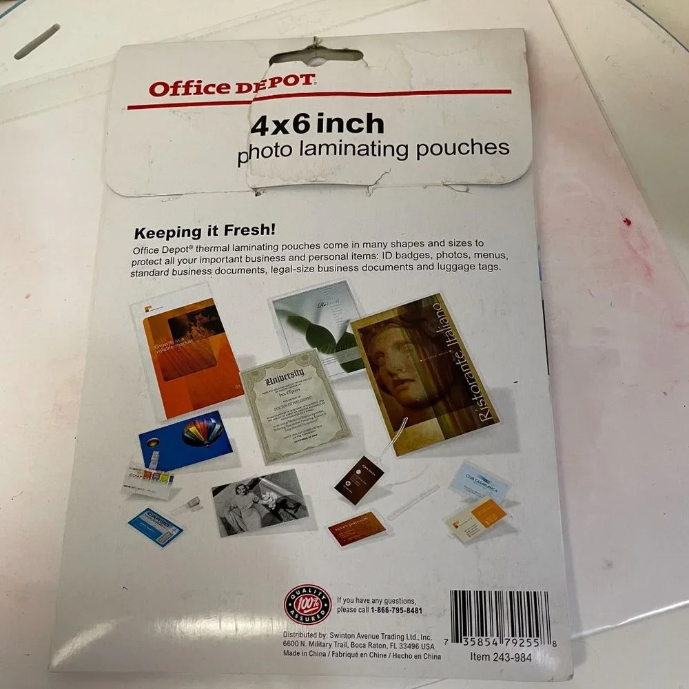 Office Depot Photo Laminating Pouches 4 x‎ 6 inch 25 count